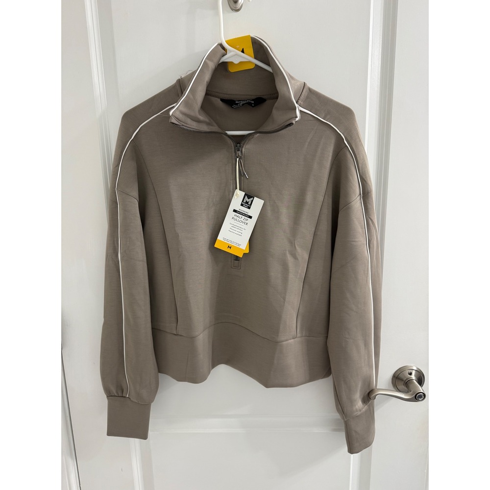 Members Mark Womens Sandwash Half Zip Pullover Taupe Brown Athleisure Mock Neck